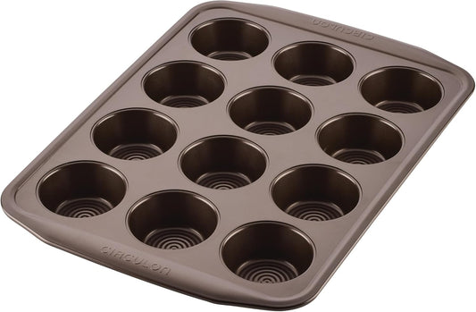 12-Cup Nonstick Muffin Pan – Brown Steel Cupcake & Muffin Bakeware Tray for Even Baking and Easy Release